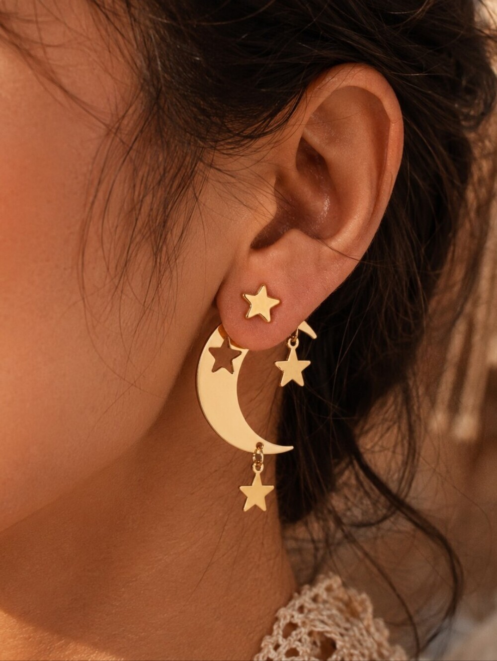 ANTHROPOLOGIE BOHO MOON & STAR EARRINGS